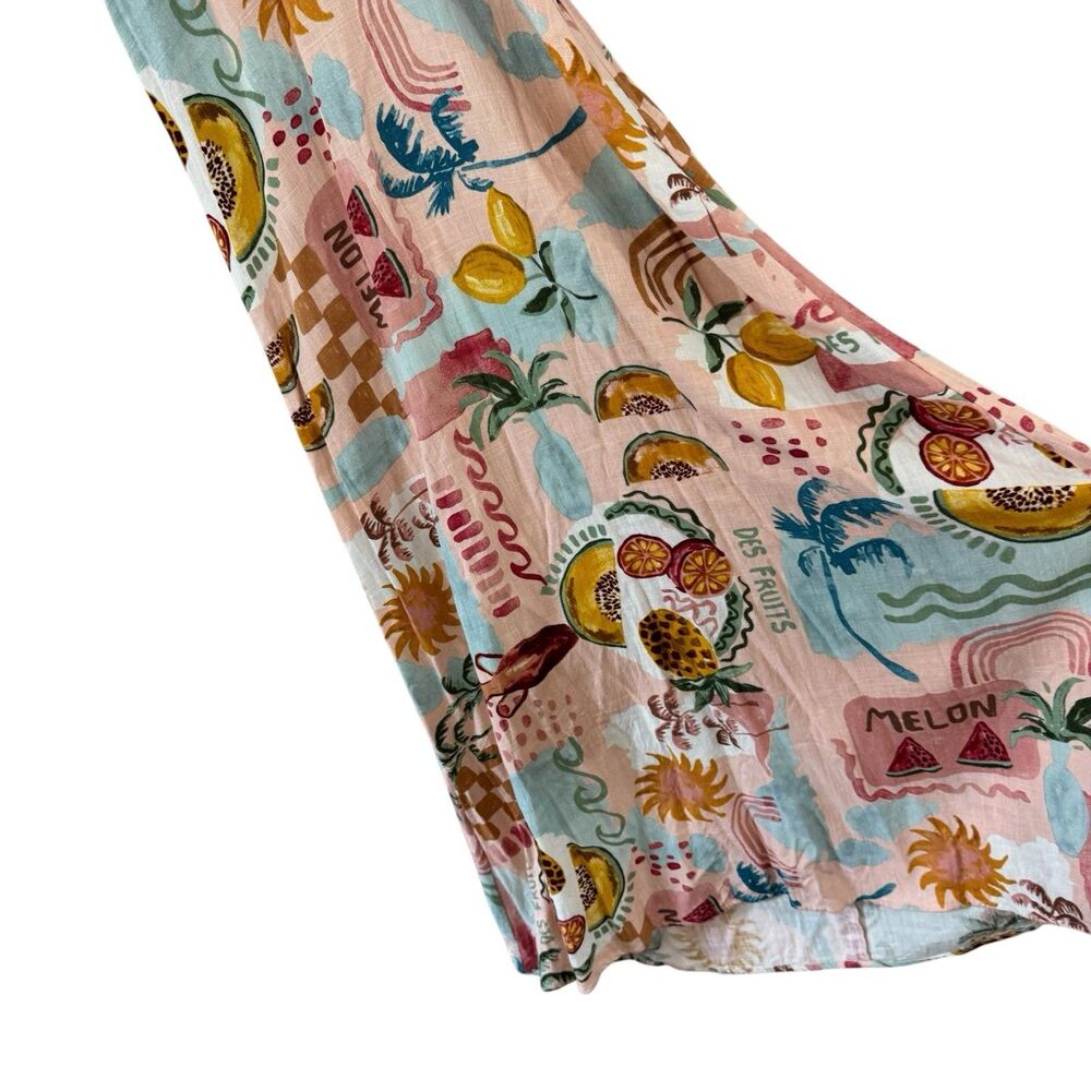 Anthropologie Paper Heart Large Fryit Fruit Maxi Dress Linen Blend Womens READ - Picture 8 of 14